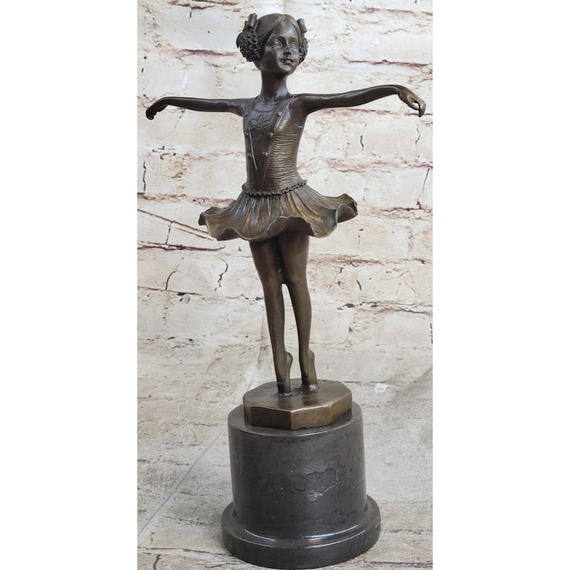 Hot Cast Bronze Young Ballerina Ballet Dancer Girl In Tutu On Marble Base