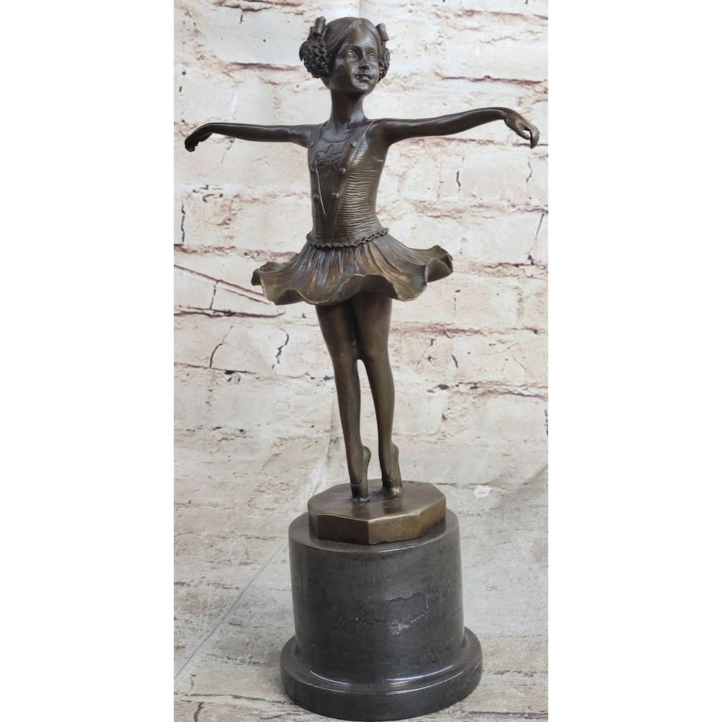Hot Cast Bronze Young Ballerina Ballet Dancer Girl In Tutu On Marble Base