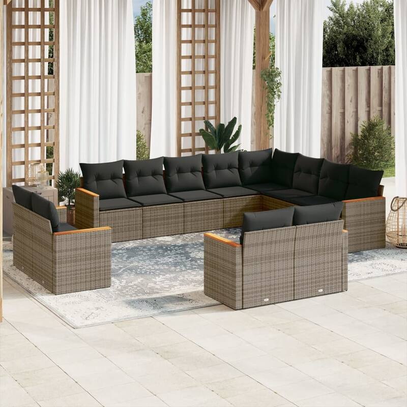 vidaXL Patio Sofa Set with Cushions Outdoor Conversation Furniture Poly Rattan - 24.4 x 24.4 x 27.2 in - Gray without table