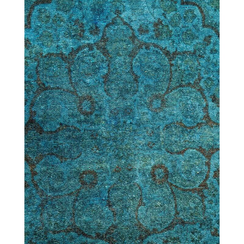 Overton Hand Knotted Wool Vintage Inspired Modern Contemporary Overdyed Blue Area Rug - 4' 2" x 6' 1"