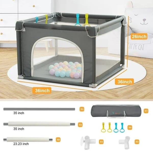 Infant 36"x36" 4-Panel Baby Playpen Spacious & Secure Foldable Playard Grey