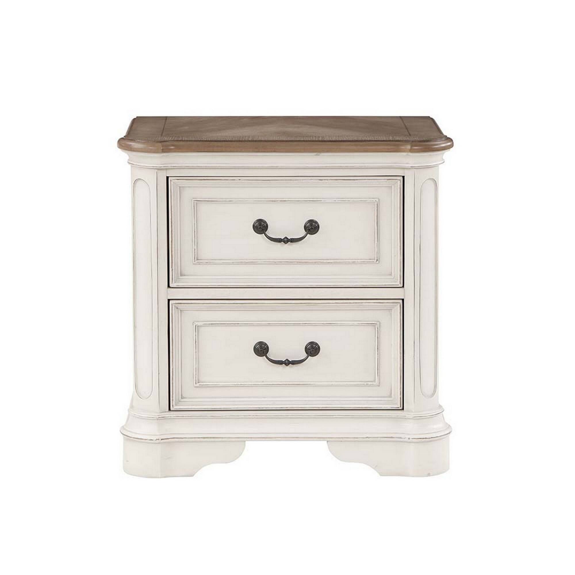 Rigel 28 Inch Transitional Wood Nightstand, 2 Drawers, Antique White, Brown On Sale Bed Bath