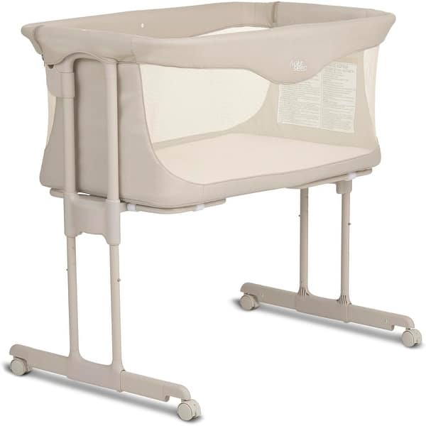 slide 2 of 14, Evolur Kinsley Quickfold Portable Bassinet in Dark Gray, Adjustable Height, One-Step Fold, Wheels for Easy Mobility Pearl Gray
