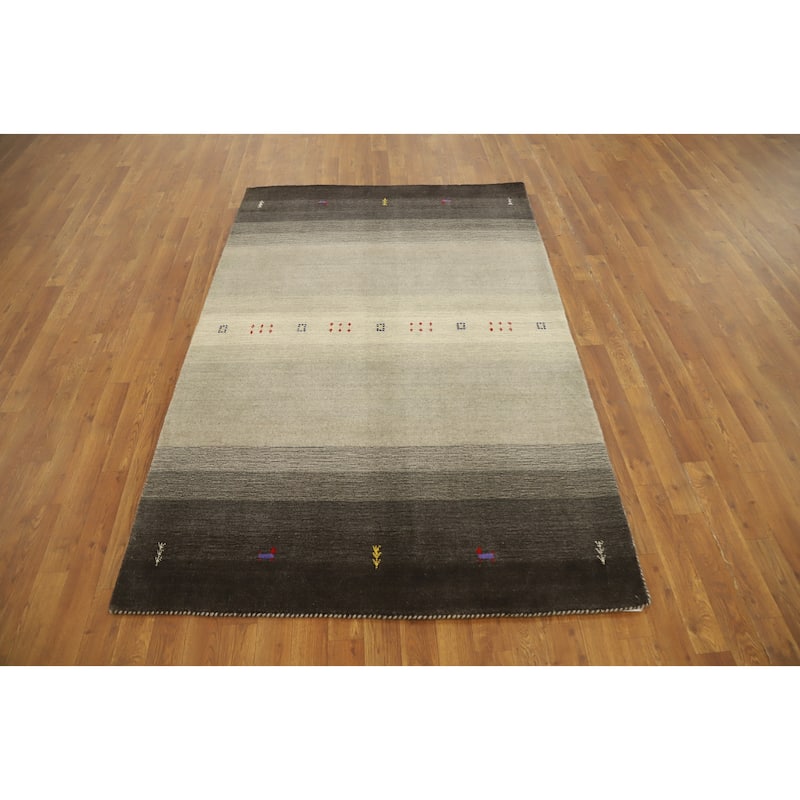 Hand Knotted Oriental 100% Wool Carpet Tribal Animal Pictorial Beige & Ivories Gabbeh Area Rug - 6' 6'' X 4' 4''