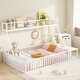 preview thumbnail 17 of 20, Floor Bed Frame with Safety Fence, Metal Floor Bed with Desk and Storage Shelves, Playhouse for Kids Cream/Off-White - Full