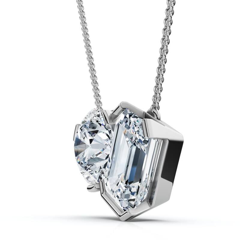 Bliss Diamond 2Ct Toi Et Moi Round & Emerald Diamond Pendant Gold 18" Necklace Lab Grown