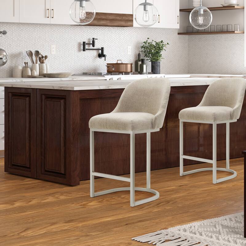 Leick Home Upholstered Barrelback Counter Stool with Metal Base