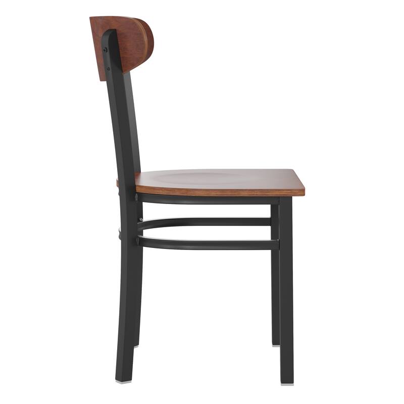Commercial Metal Dining Chair with Wood Seat and Boomerang Back