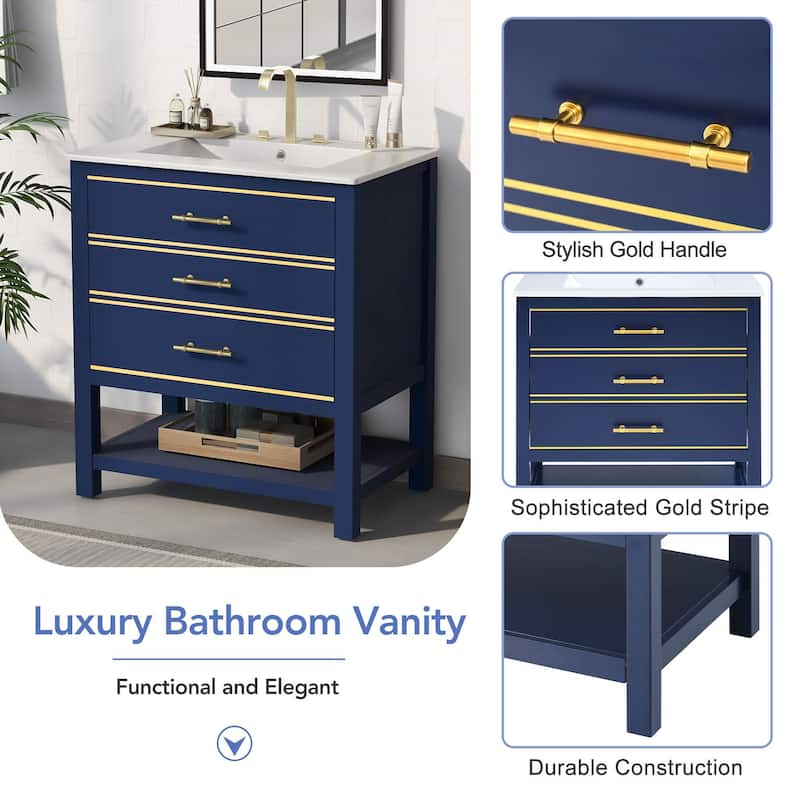 30 inch Freestanding Bathroom Vanity Set with Integrated Ceramic Sink
