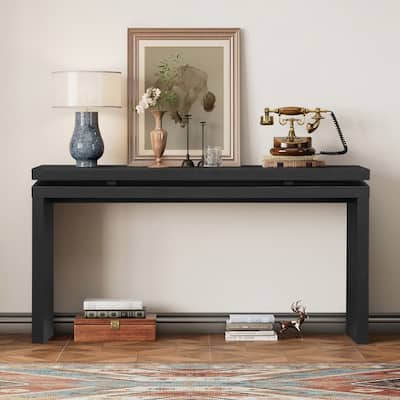 Farmhouse 60" Console Table, Solid Wood Entryway Table with Double Board Suspension Design