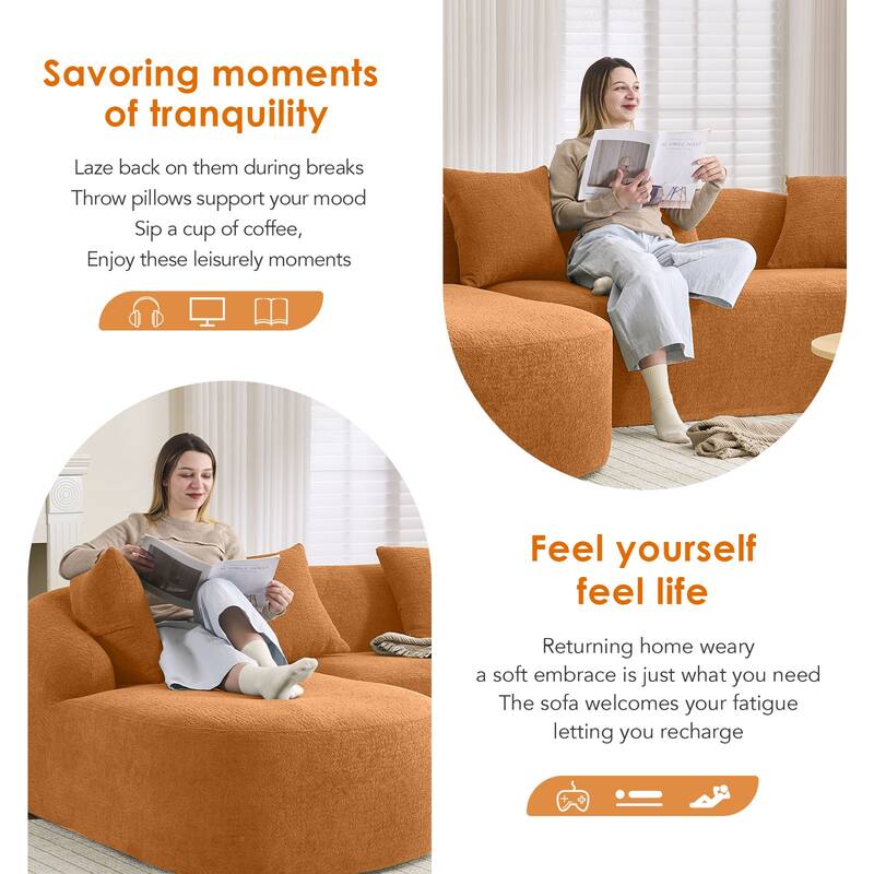 98.8" Boneless L-Shaped Sectional Sofa with Curved Chaise, Modular Chenille Compression Couch with 30D Foam for Living Room