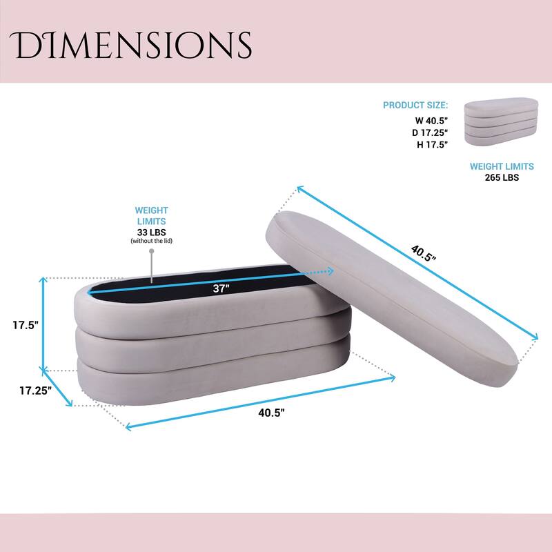 Modern Designs Luxurious Velvet Ottoman Bench with Hidden Storage - Taupe