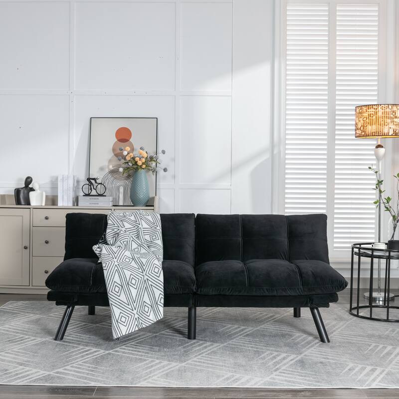 Roomfitters Modern Convertible Sofa Bed, Folding Futon Couch with Adjustable Backrest, Compact Upholstered Sleeper - Black