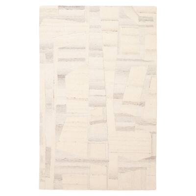 ECARPETGALLERY Hand Tufted Timeless Cream Wool Rug - 5'1 x 8'0