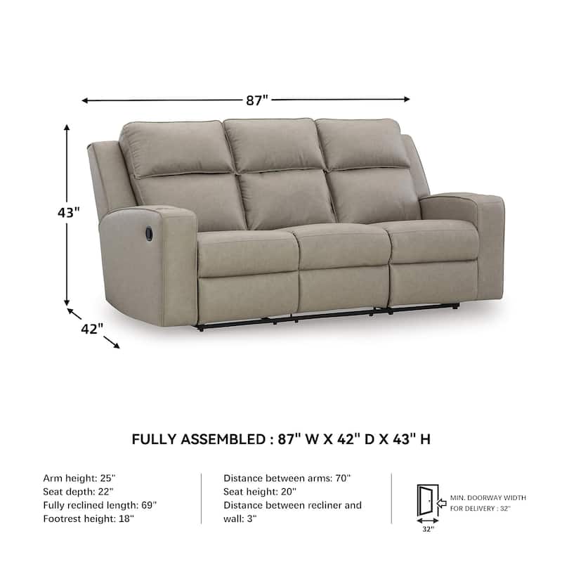 Signature Design by Ashley Lavenhorne Pebble Reclining Sofa with Drop Down Table - 87"W x 42"D x 43"H