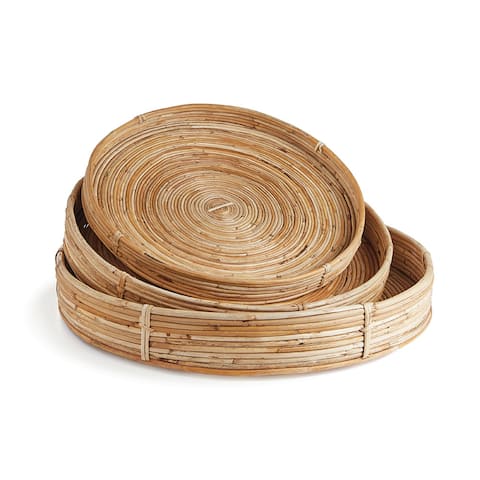 Cane Rattan Round Tray, Set Of 3