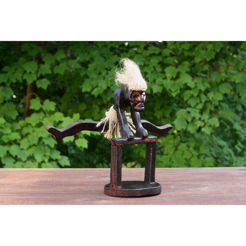 Handmade Wooden Primitive Tribal Funny Statue Gymnastic Handstand On The Beam Wooden Hand Carved Bar Decor