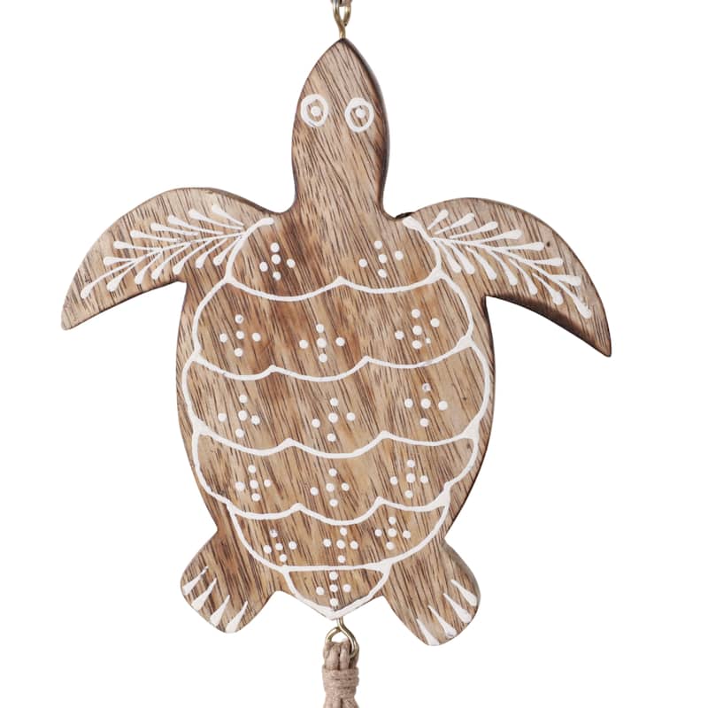 Wood Metal Sea Turtle with Shell Wind Chime Hanging Decor - 29" Brown - 5.75" x 2" x 29"
