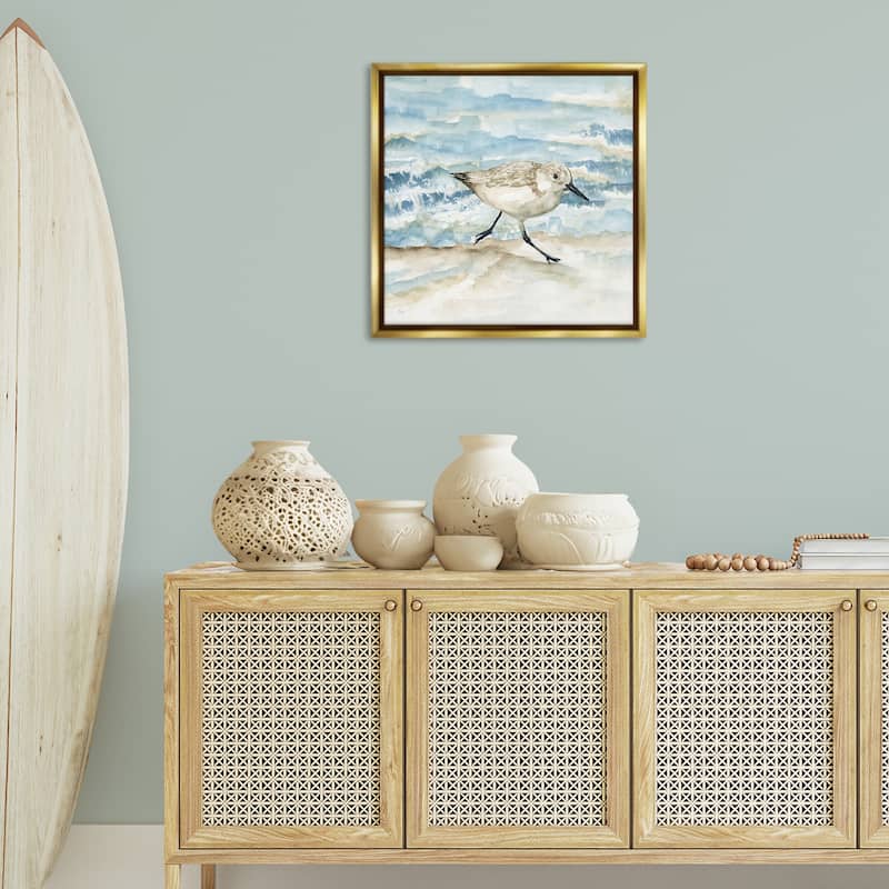 Stupell Sandpiper Striding Shore Framed Floater Canvas Wall Art Design By Nan