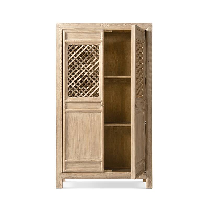Jennifer Taylor Home Arden 83" Tall Solid Reclaimed Elm Lattice 2-Door Bookcase Storage Cabinet