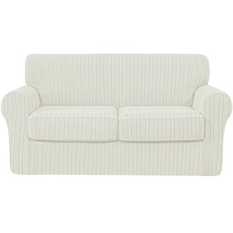 Subrtex 2-Piece Striped Jacquard Sofa Slipcover,Separate Cushion Cover