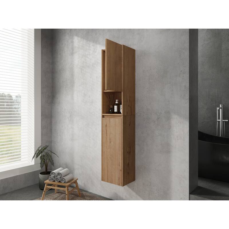 12" Bathroom Side Cabinet, Soft Close Doors, Float Mounting Design, Imitative Oak