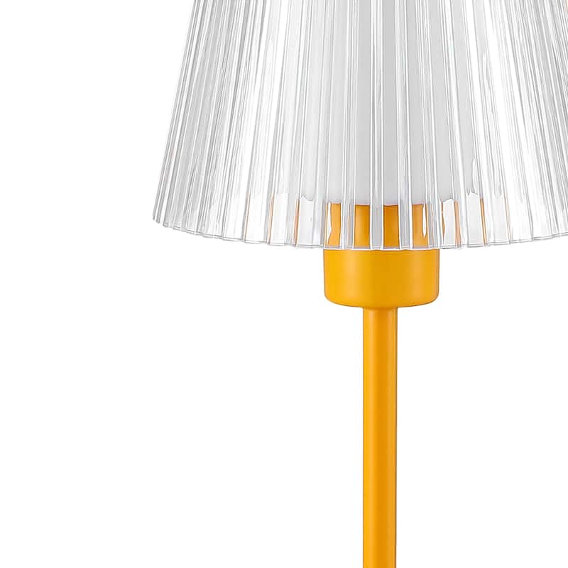 Lina 12.5" Modern Industrial Rechargeable/Cordless Iron/Acrylic Integrated LED Table Lamp with Ribbed Shade, by JONATHAN Y