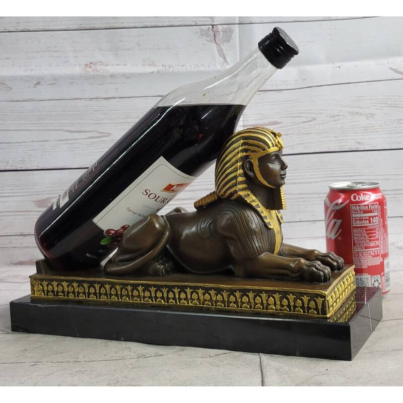 Egyptian Sphinx Bronze Sculpture Statue Mini Replica Signed Original Art On Marble Base