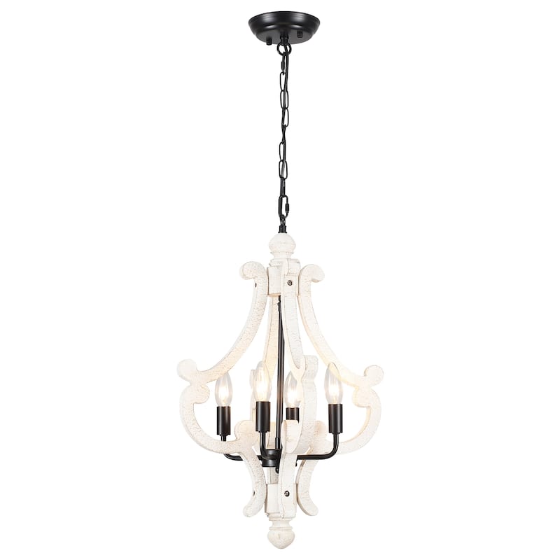 4-Light 14.56-inch Wooden Lantern Rustic Chandeliers for Entryway Hallway