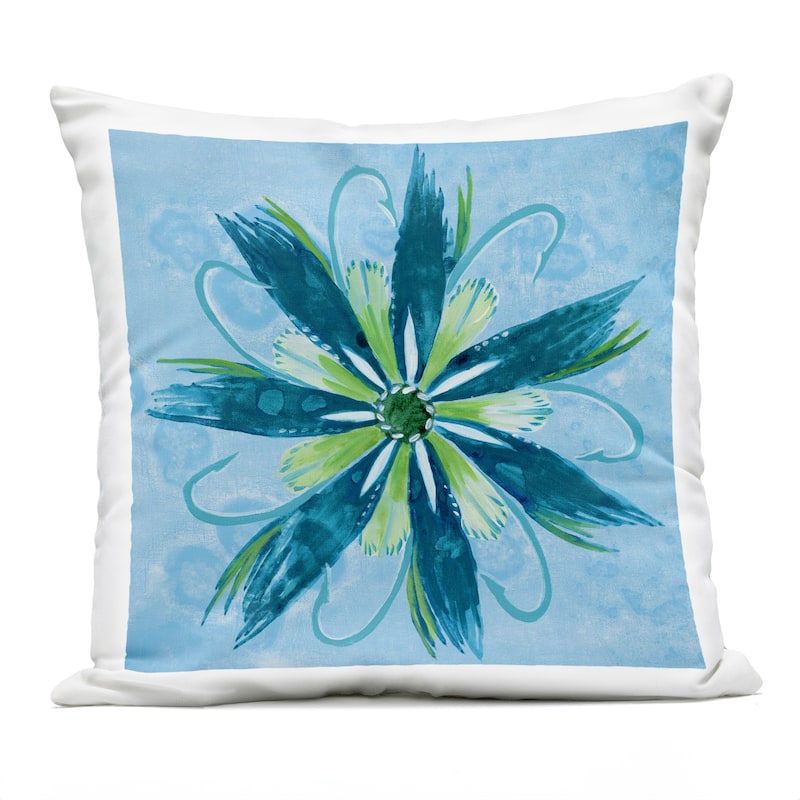 Stupell Blue & Green Abstract Flower Printed Outdoor Throw Pillow Design by Liz Jardine - Accent - Polyester - Blue - Single