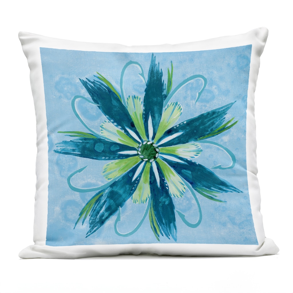 Stupell Blue & Green Abstract Flower Printed Outdoor Throw Pillow Design by Liz Jardine