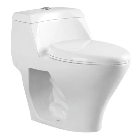 Kingston Brass 1.1 GPF One Piece Round Toilet with Top Hand Lever - - White