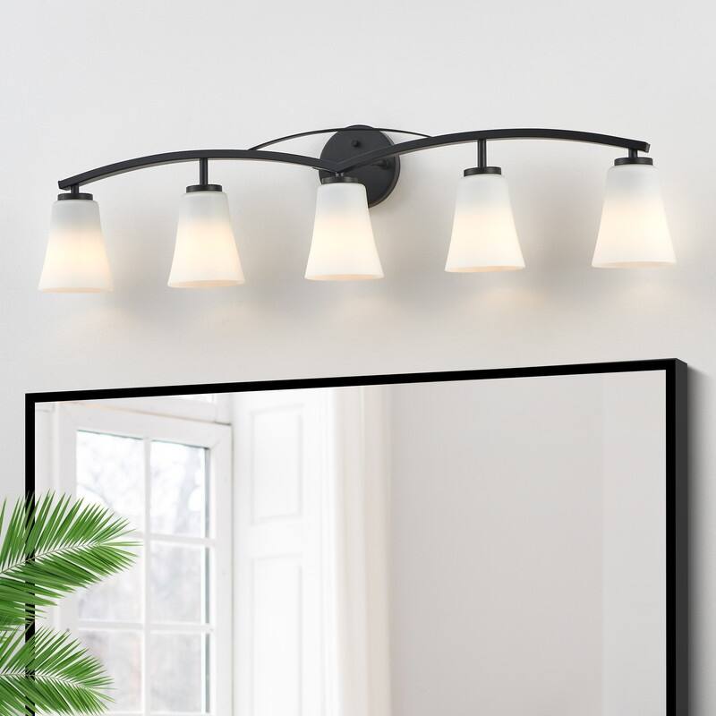 KAWOTI 3/4/5 Lights Dimmable Modern Bathroom Vanity Light with Opal Glass - 5-Light(W40")