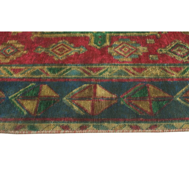 Vintage Distressed Faridoon Red/Navy Runner - 3'7" x 14'8"