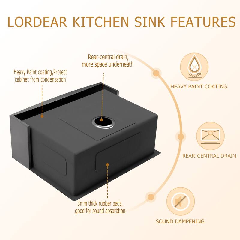 Lordear 24" Stainless Steel Sink Undermount Apron Front Single Bowl Bar or Kitchen Sink with Accessories