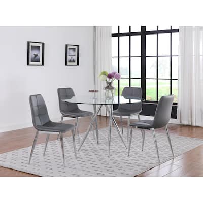 Somette Benz 47" Round Glass Table with Tapered Art Deco Base