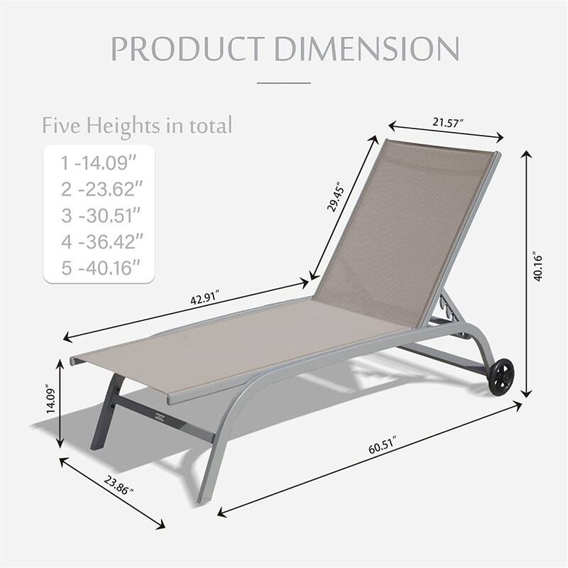 Outdoor Chaise Lounge Set (2 Piece),5 Position Adjustable Pool Chairs with Wheels for Patio, Backyard