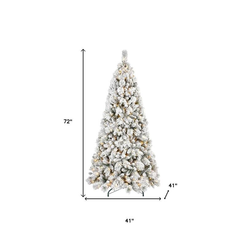 HomeRoots 6' Pre Lit Full Flocked Fir Christmas Tree - Green - 41.00 in. x 72.00 in. x 41.00 in.