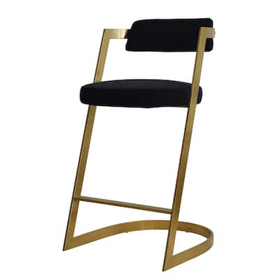 Modrest Shandra Black Velvet & Gold Counter Stool