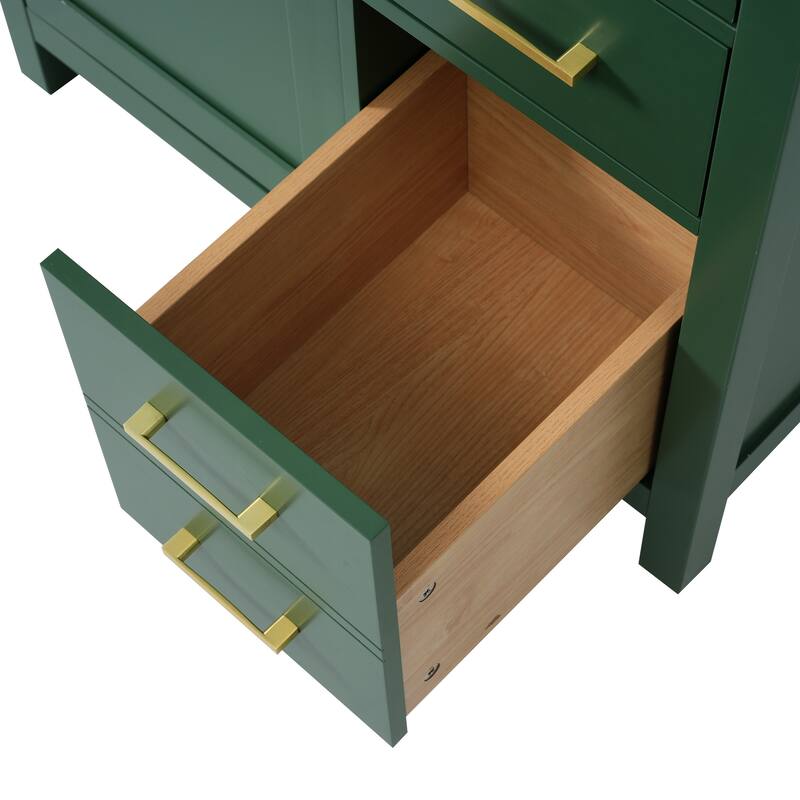 30-Inch Blue Bathroom Vanity with Ceramic Undermount Sink, 1 Soft-Close Door, 3 Storage Boxes, and Gold Handles
