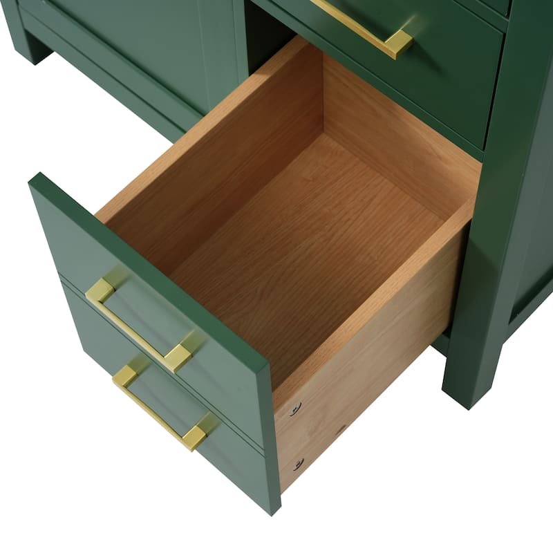 Bathroom Vanity with Ceramic Sink, Bathroom Cabinet with 1 Flip Drawer and 2 Drawers, Bathroom Vanities with Storage Shelves