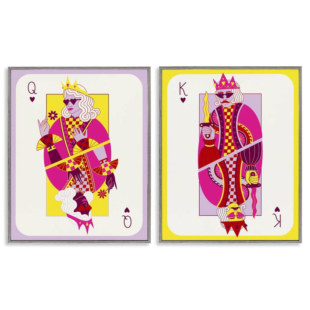 Stupell King & Queen Cards Framed Giclee Art Design By Grace Popp (Set of 2)