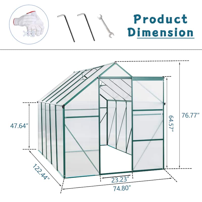 GDF Studio - Ossian Outdoor Aluminum Polycarbonate Greenhouse with Raised Base and Walk-In Design