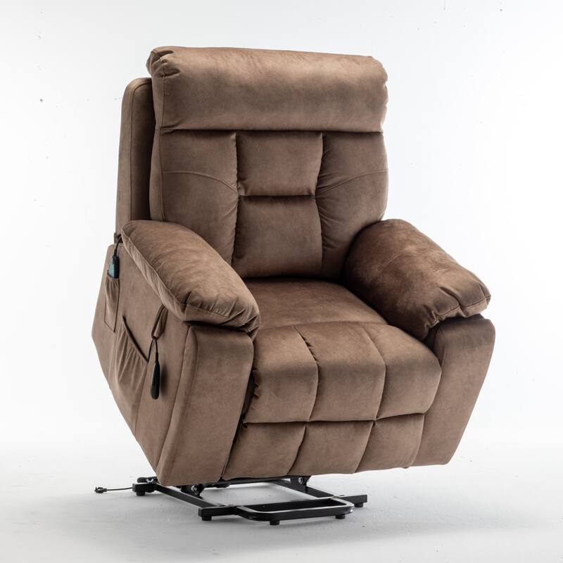 Power Electric Massage Heating Recliner w/Cup Holder for Elderly,Brown