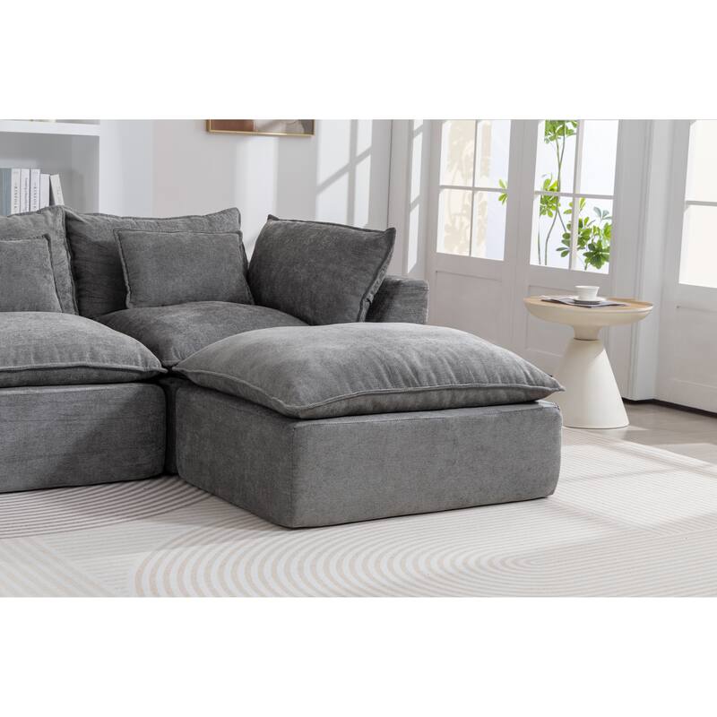 Oversized Modular Sectional Sofa, Comfy Velvet Deep Seat Cloud Couch, 3 Seat Sofa with Ottoman for Living Room, Apartment