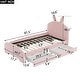 preview thumbnail 12 of 13, Chenille Upholstered Twin Platform Bed, Cartoon Ears Headboard, 2 Drawers, Guardrail