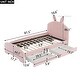 preview thumbnail 4 of 5, Pink+2 Drawers Chenille Upholstered Twin Platform Bed, Cartoon Ears Headboard, Guardrail