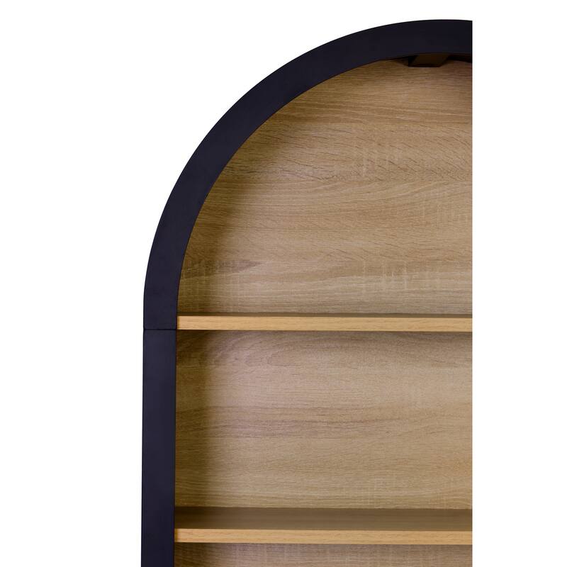 61" Tall Arched Bookcase Cabinets, Wood Bookcase with Storage, Mid-Century Modern 5-Tier Bookshelf with Door, Open Shelves