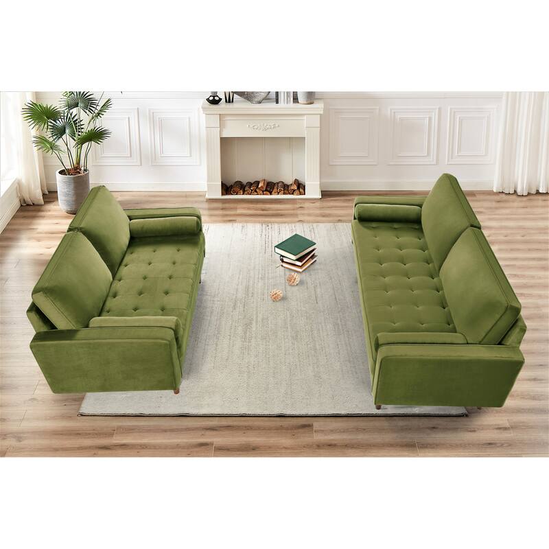 Monahan Velvet Tufted Back 2 PCS Living Room Set, Sofa & Loveseat