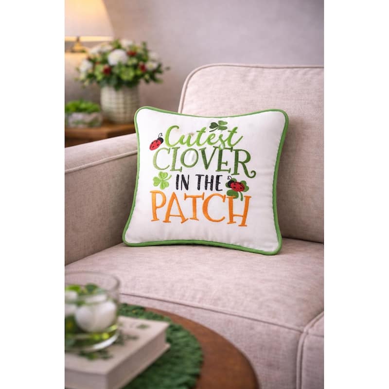 St. Patrick's Day "Cutest Clover In The Patch" Embroidered Mini Accent Pillow, 10" x 10"